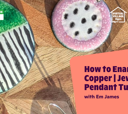 Text reads, "How To Enamel On Copper - Jewellery Pendant Tutorial with Em James" over the main image at the top of this page. 