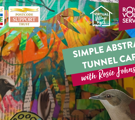 Multi-coloured abstract tunnel card depicting a nature scene