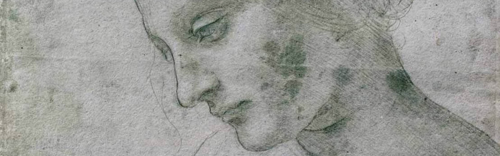 Main Image: A Renaissance artist's sketch of a woman looking down, on white paper with black/grey pencil.