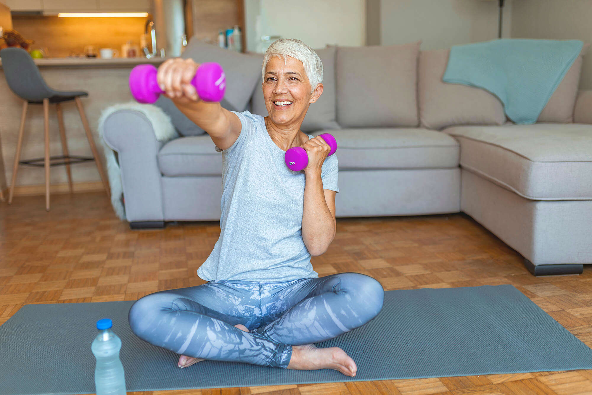 A woman working out at home