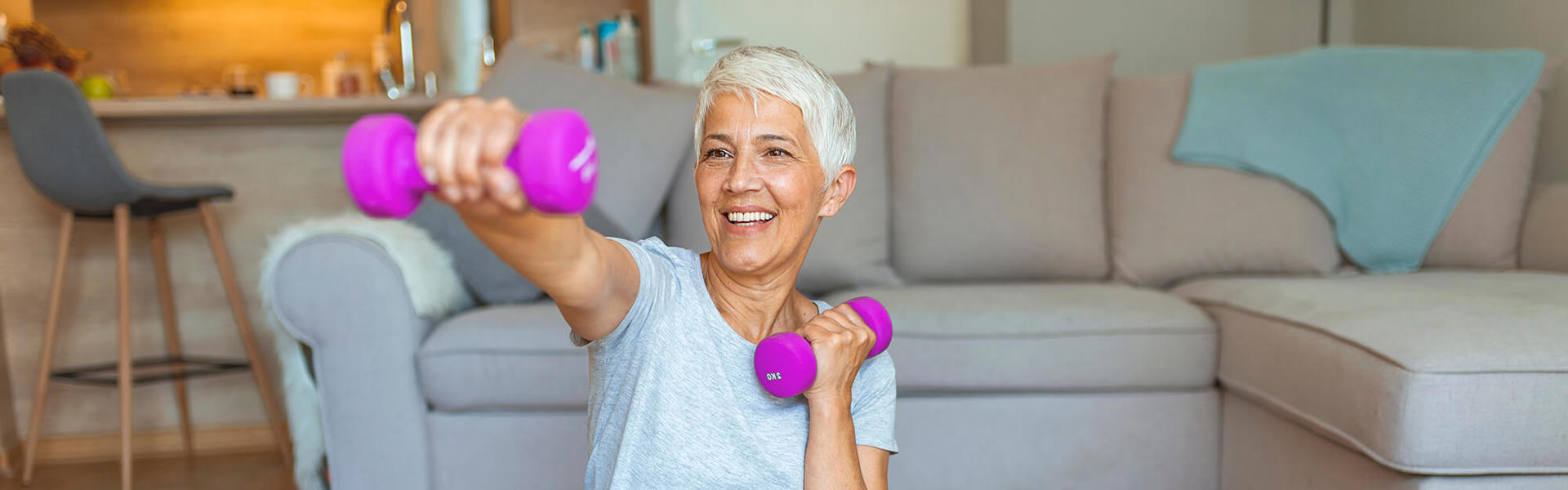 A woman working out at home