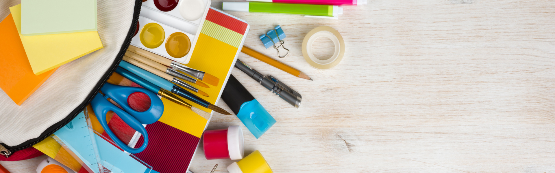 various craft materials on a white wooden table