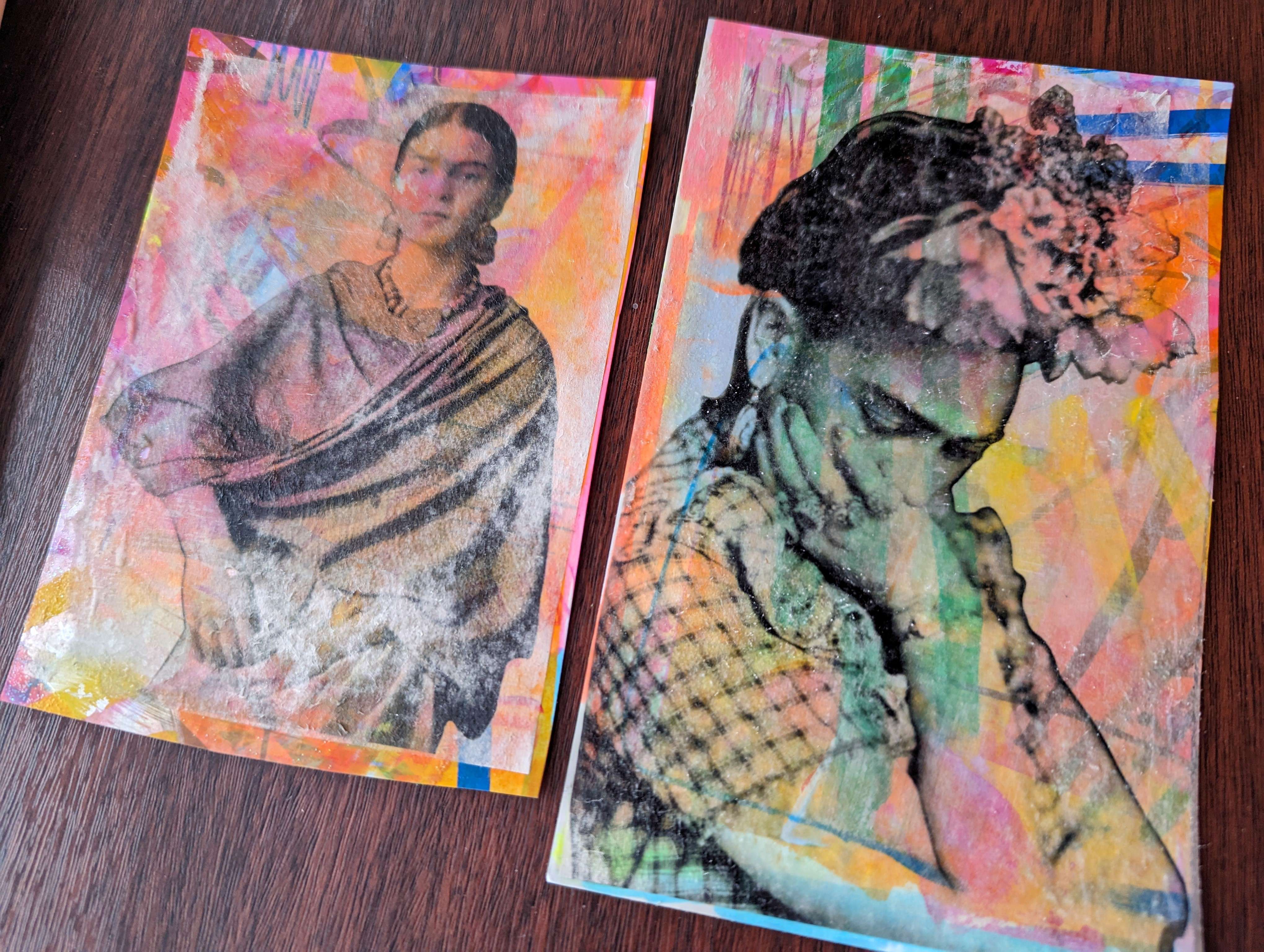 Frida Kahlo photo transfers by Rosie Johnson