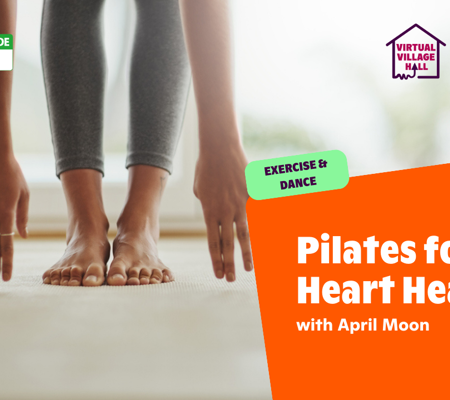 Text reads, "World Heart Day 25 Pilates For Heart Health with April Moon" over the main image at the top of this page.