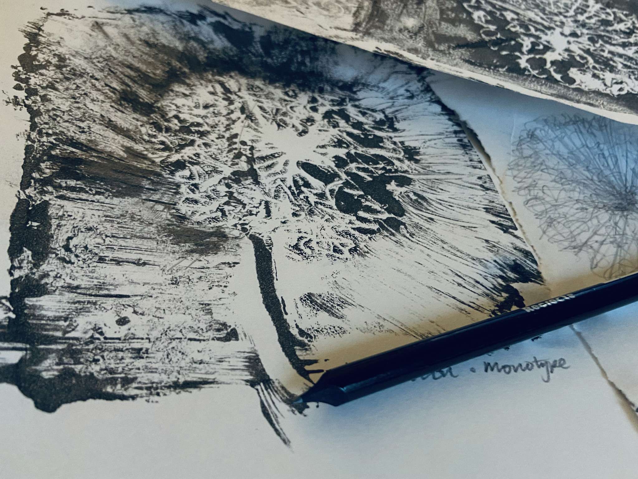 a close up of a monotype made by Rachel Moore