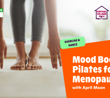Text reads, "Mood Boosting Pilates For Menopause with April Moon - World Menopause Awareness Month" over the main image at the top of this page.