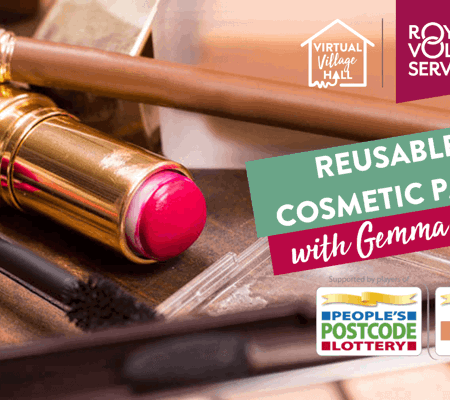 a close up of various make up items