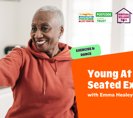 Text reads, "Dementia-Friendly Young At Heart Seated Exercise with Emma Healey" over the main image at the top of this page.