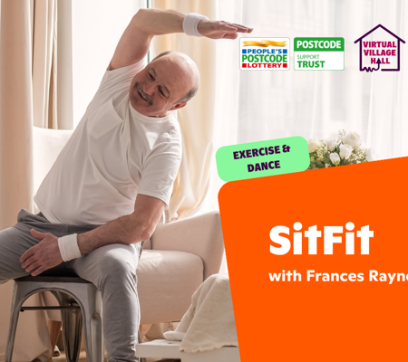 Text reads, "Dementia-Friendly SitFit with Frances Rayner" over the main image at the top of this page.