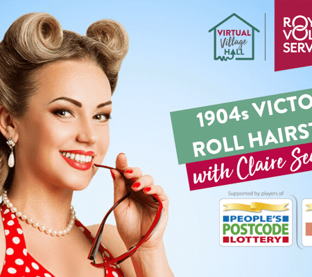a blonde pin up lady in a red and white polka dot dress with her hair in victory rolls 