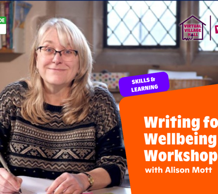 Text reads, "Mindspace Week - Writing For Wellbeing Workshop with Alison Mott" over the main image at the top of this page.