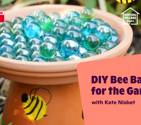 Text reads, "DIY Bee Bath For The Garden with Kate Nisbet" over the main image at the top of this page.