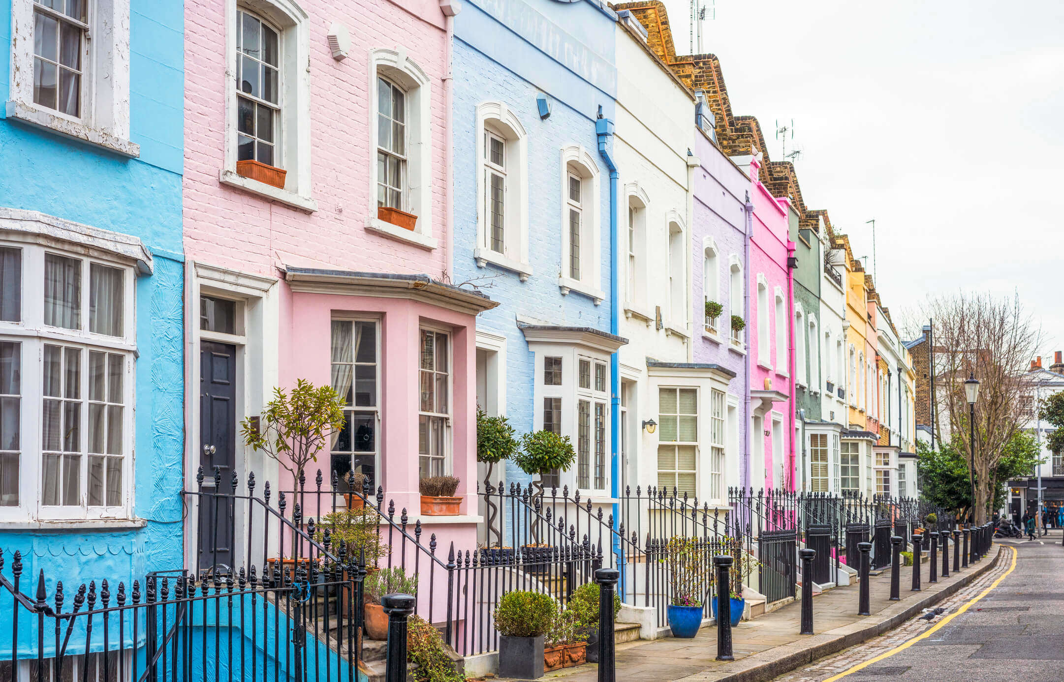 a row of multicoloured houses 