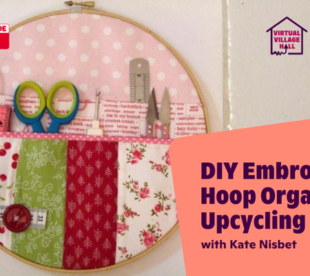 Text reads, "DIY Embroidery Hoop Organiser - Upcycling Craft with Kate Nisbet" over the main image at the top of this page.