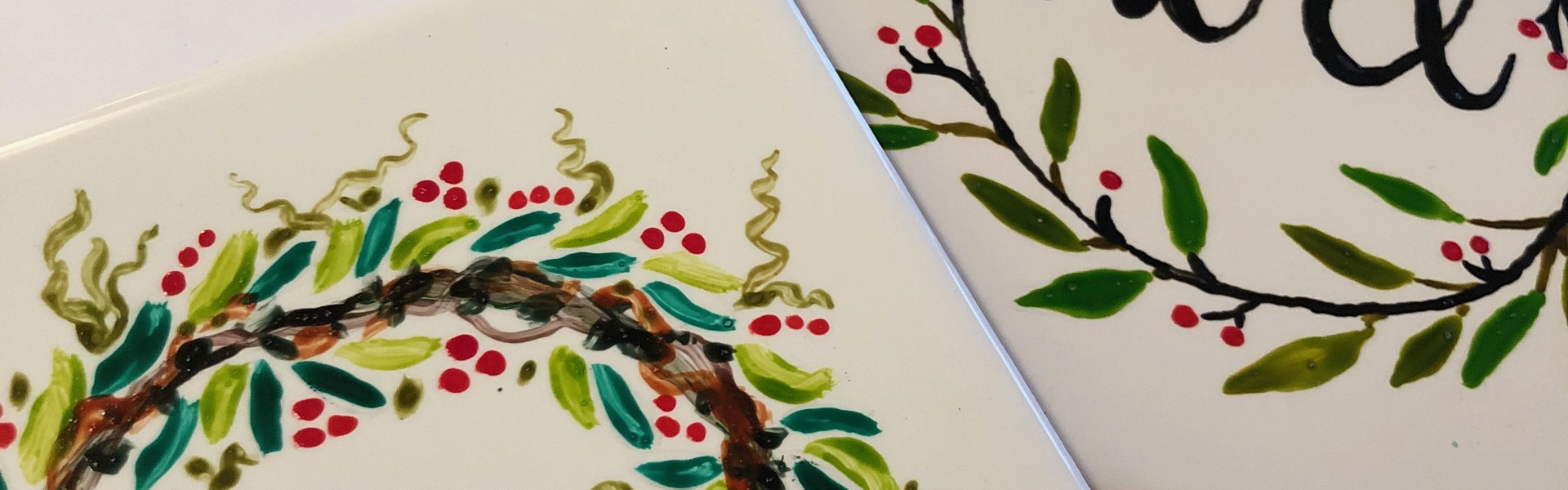 hand painted Christmas tiles by Sue Salter