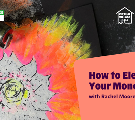 Text reads, "How to elevate your monoprints with Rachel Moore" over the main image at the top of this page.
