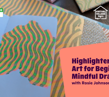 Text reads, "Highlighter Doodle Art For Beginners Mindful Drawing with Rosie Johnson" over the main image at the top of this page.