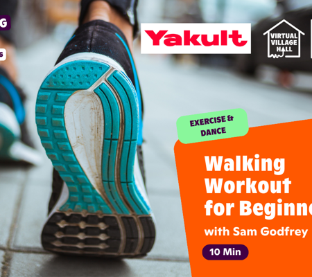 Text reads, "Walking Workout For Beginners with Sam Godfrey - Get Moving Week" over the main image at the top of this page.