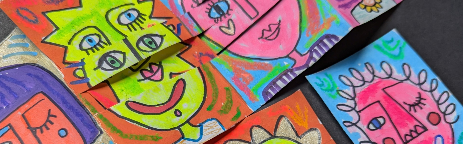 multicoloured interchanging faces craft puzzle made by Rosie Johnson