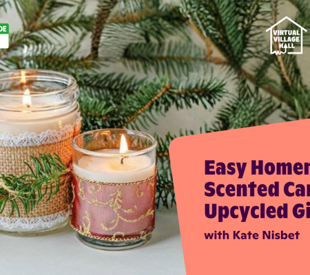 Text reads, "Easy Homemade Scented Candles: Upcycled Gift Idea with Kate Nisbet" over the main image at the top of this page.