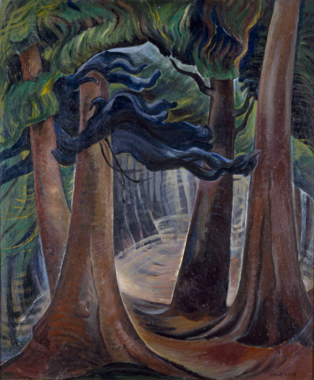 Main image: "Among the Firs" by Canadian artist Emily Carr - an expressive painting of fir tress, with greens, browns and blues.
