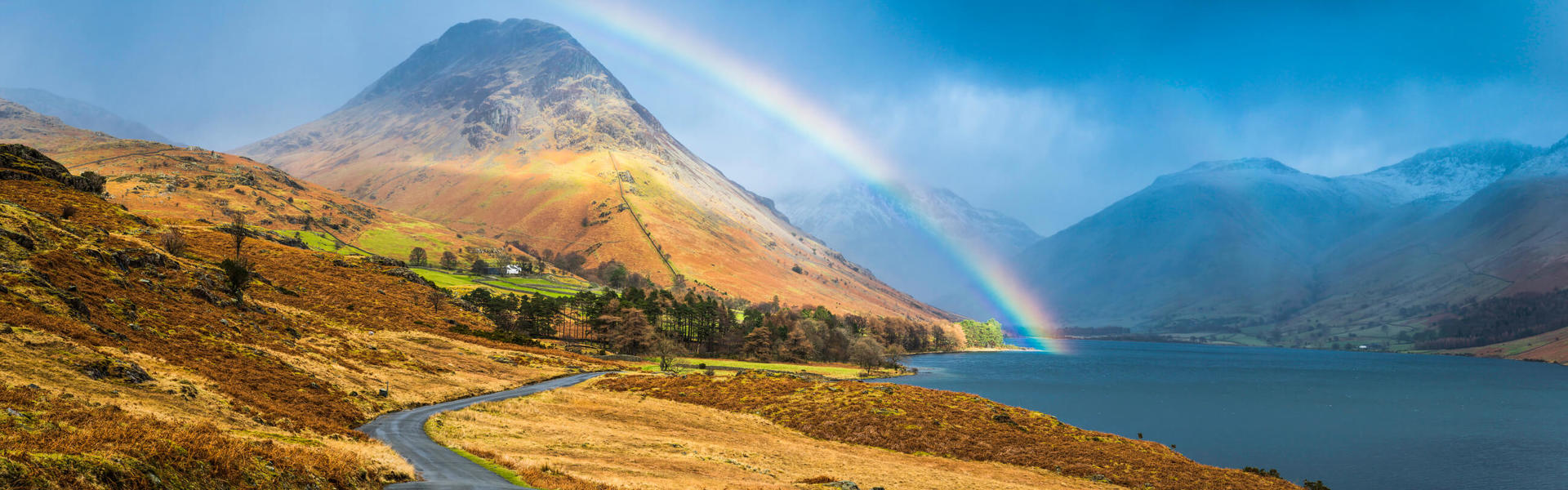 Lake District rainbow over Wast Water Western Fells panorama Cumbria