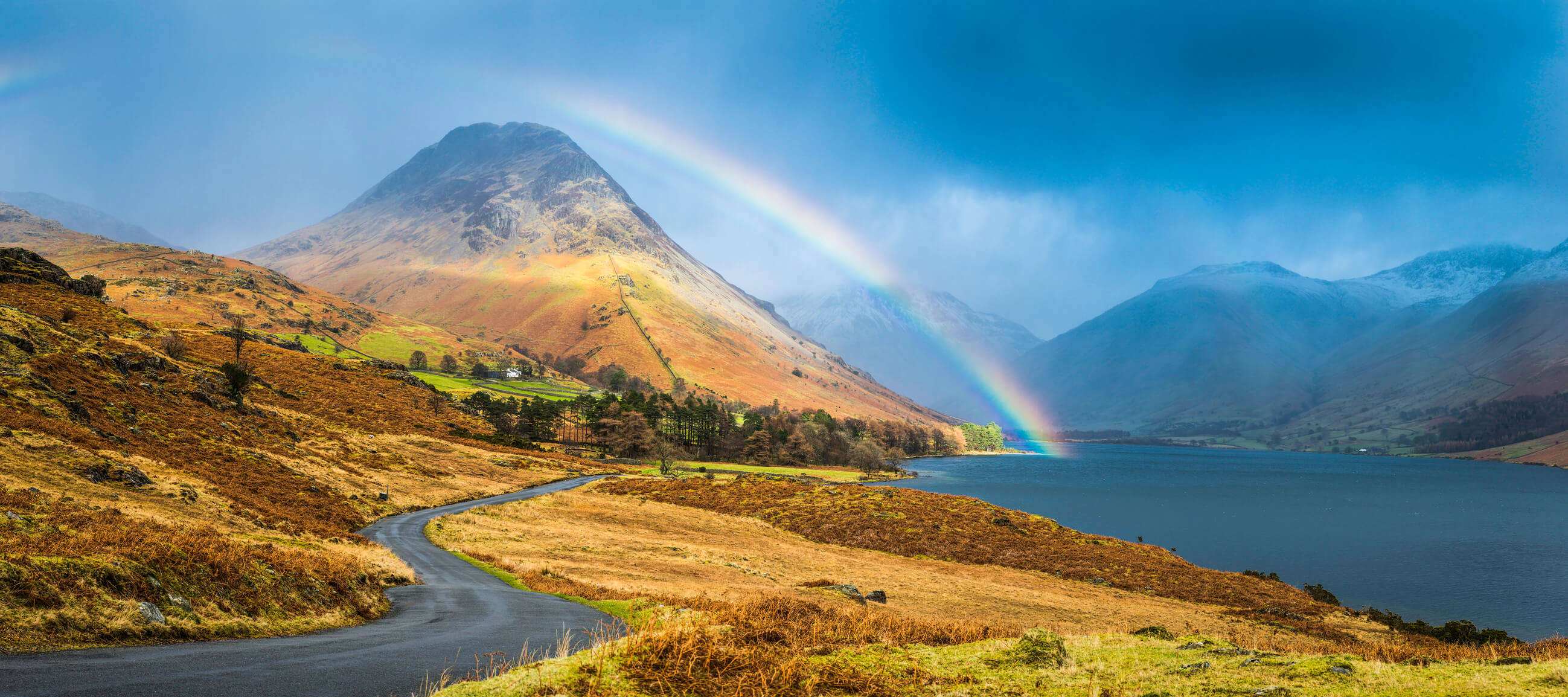 Lake District rainbow over Wast Water Western Fells panorama Cumbria