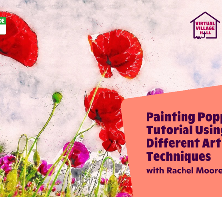 Text reads, "Painting Poppies Tutorial Using Different Art Techniques with Rachel Moore" over the main image at the top of this page.