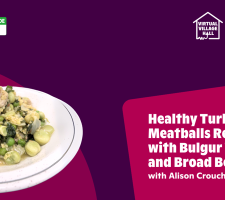 Text reads, "Healthy Turkey Meatballs Recipe With Bulgur Wheat And Broad Beans with Alison Crouch" over the main image at the top of this page.