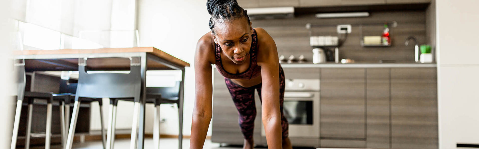 A woman working out at home