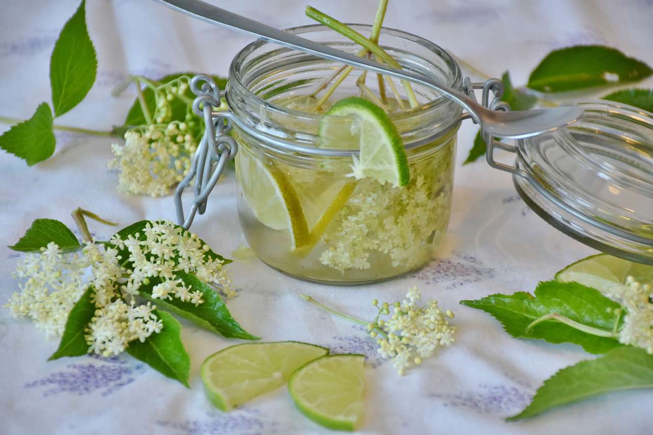 a close up of homemade elderflower cordial made by Rachel Moore