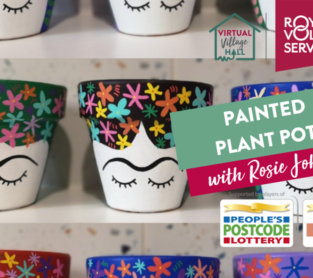 Painted ceramic plant pots in a variety of colours depicting a painted image of Frida Kahlo's face with eyes closed