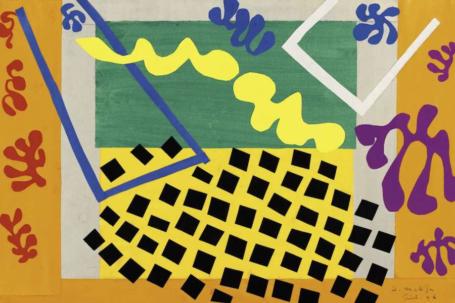 Main Image: "The Codomas" 1946 collage by 20th-century French Artist Henri Matisse. A collage of bright abstract shapes and colours.